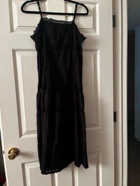 Free People Black Lace-Trim Midi Slip Dress